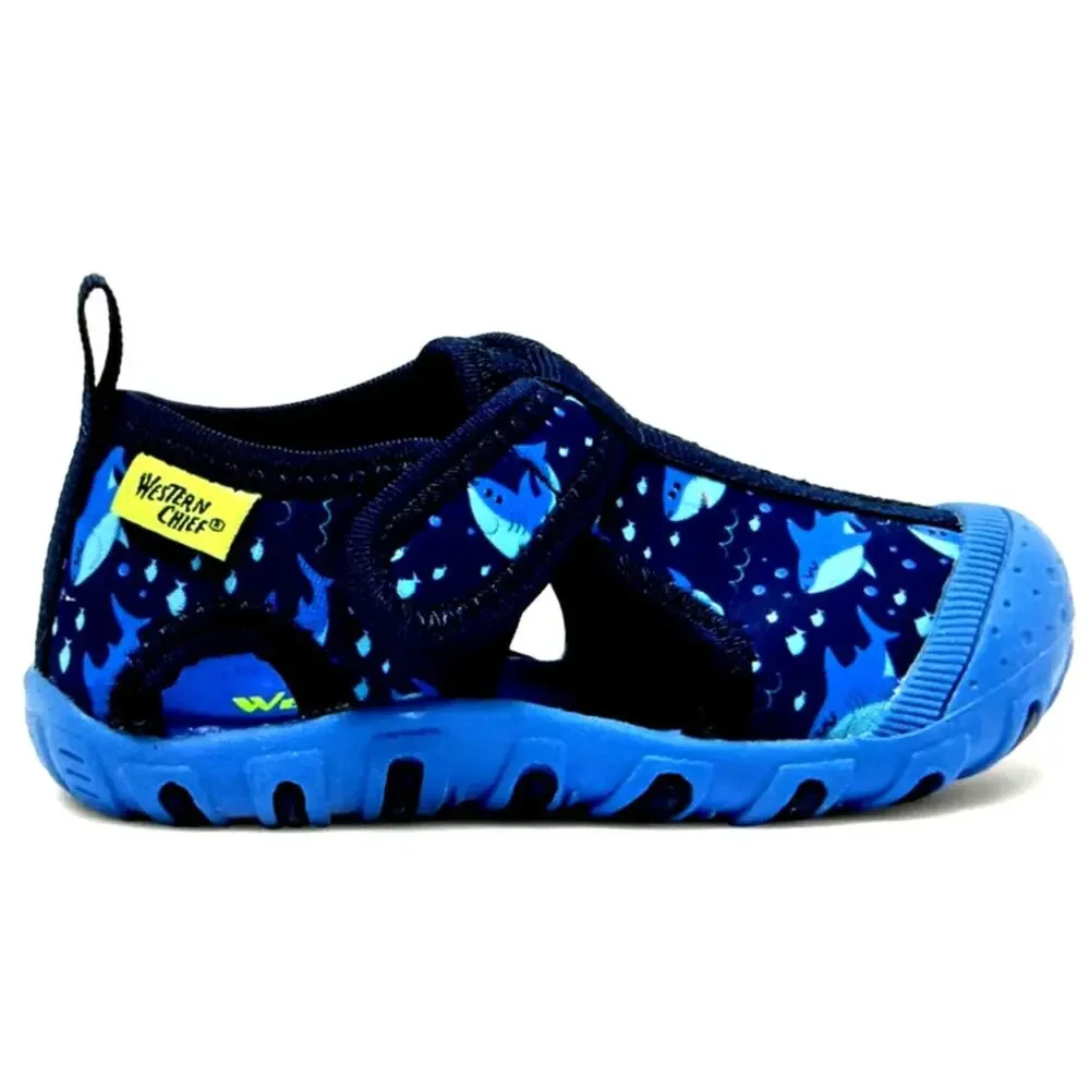 Western Chief Kids' Shark & Friends Beachgoer Sandal Blue 3